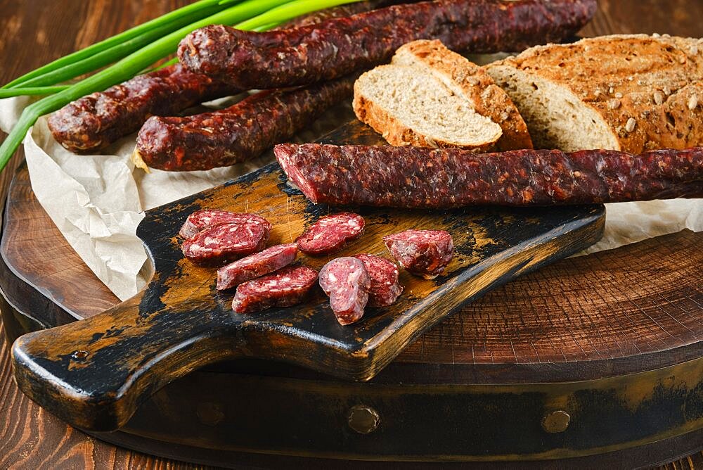 Dried sausage made of venison and turkey spicy meat