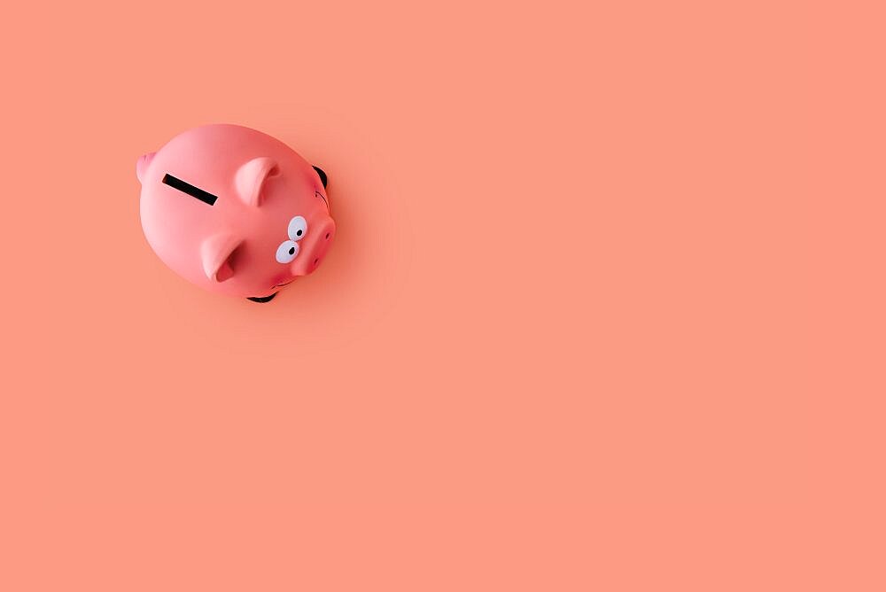 Top view of pink piggy bank