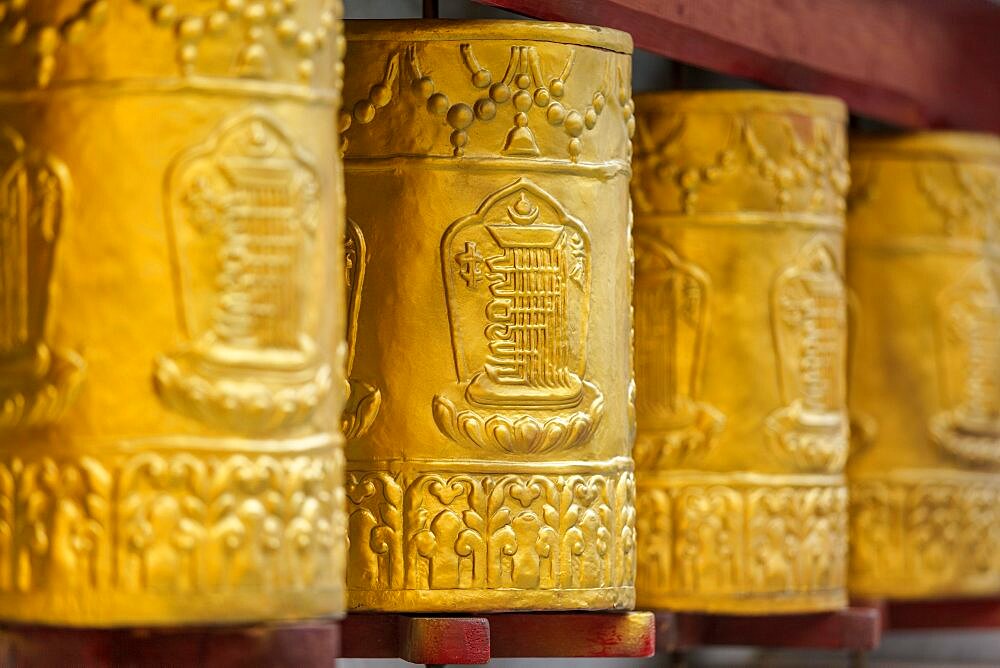 Prayer wheels in Tabo Monastery. Tabo, Spiti Valley, Himachal Pradesh, India, Asia