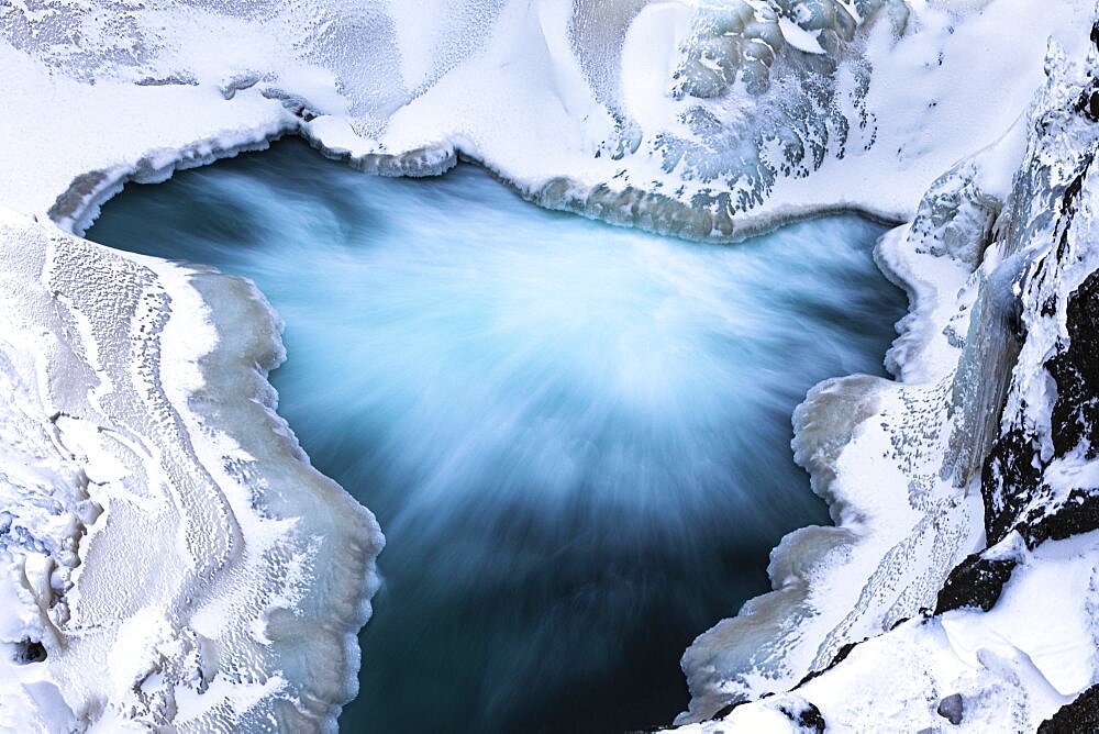 Icy and snow-covered Kolugljufur Canyon, Northern Iceland Vestra, Iceland, Europe