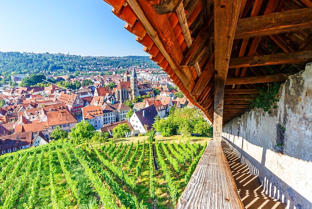 View of the town of Esslingen from Seilergang with historic town hall and church Travel in Esslingen, Germany, Europe