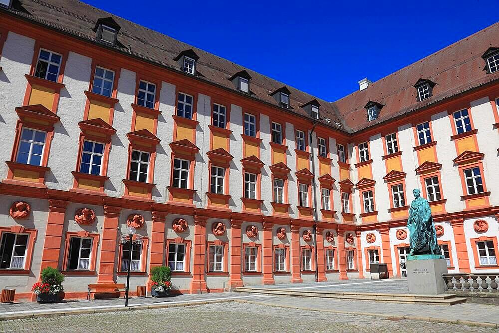 In the city centre of Bayreuth, the Old Palace the statue of Maximilian II. King of Bavaria, Bayreuth, Upper Franconia, Bavaria, Germany, Europe