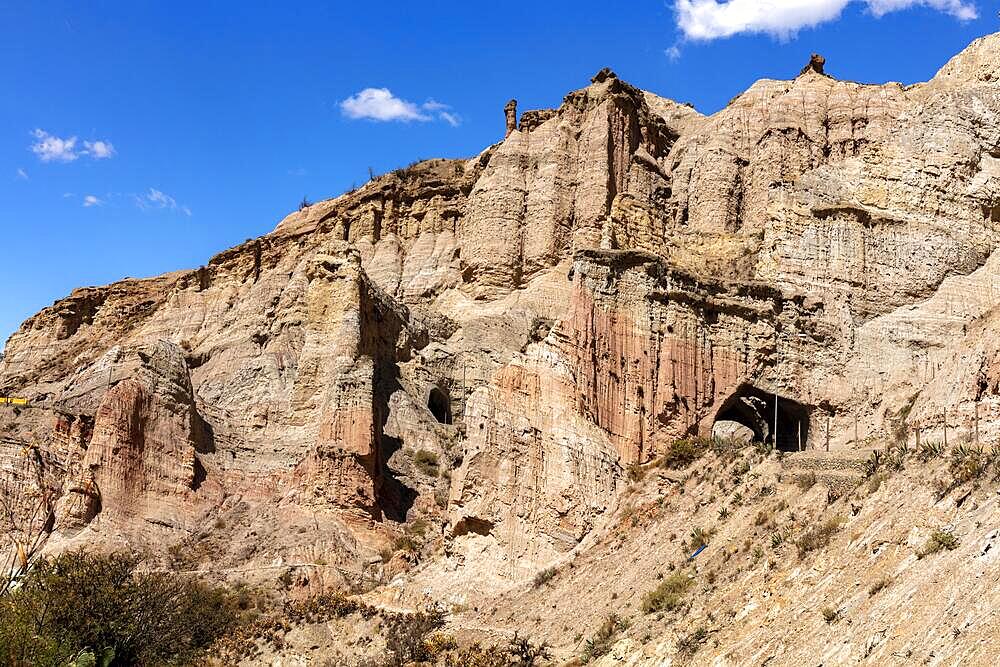 Red sandstone with erosion forms, near Valle de la Luna, La Paz, Bolivia, South America