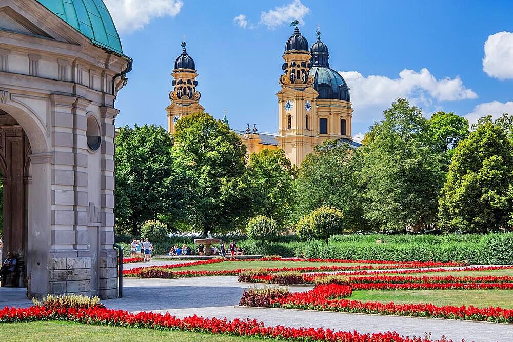 Court Garden with Diana Temple and Theatine Church, Munich, Upper Bavaria, Bavaria, Germany, Europe