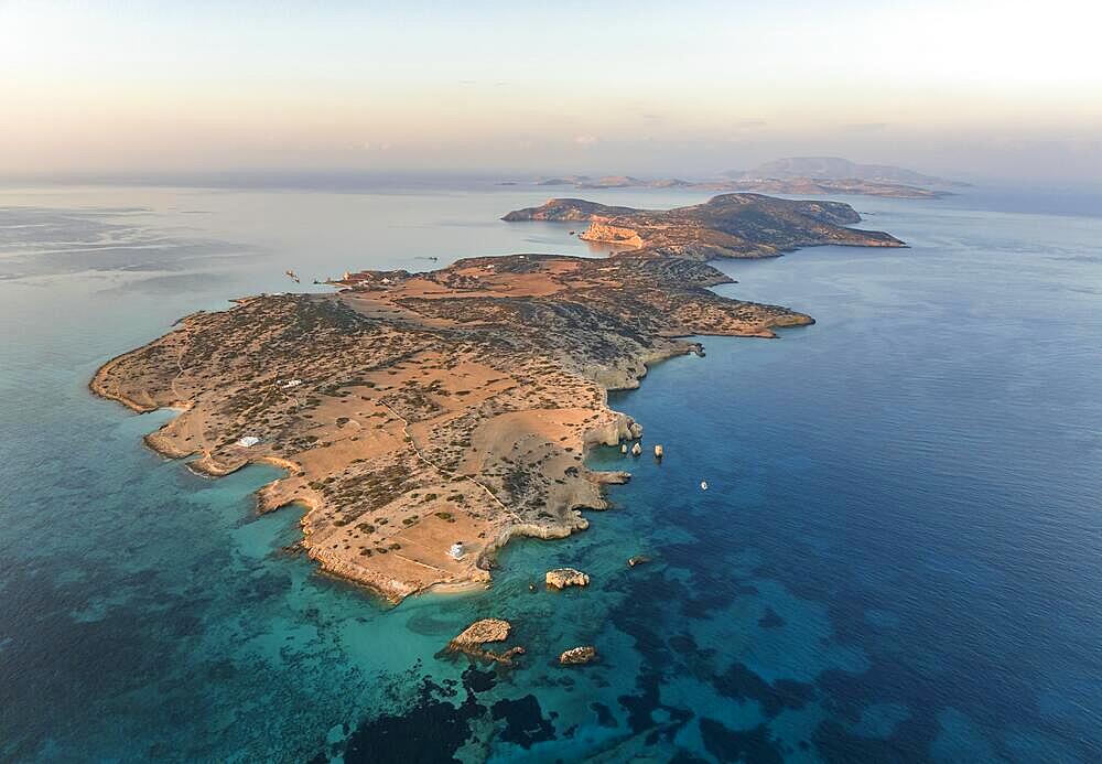 Aerial view, Kato Koufonisi island, Koufonisia archipelago within the Small Cyclades, Greece, Europe