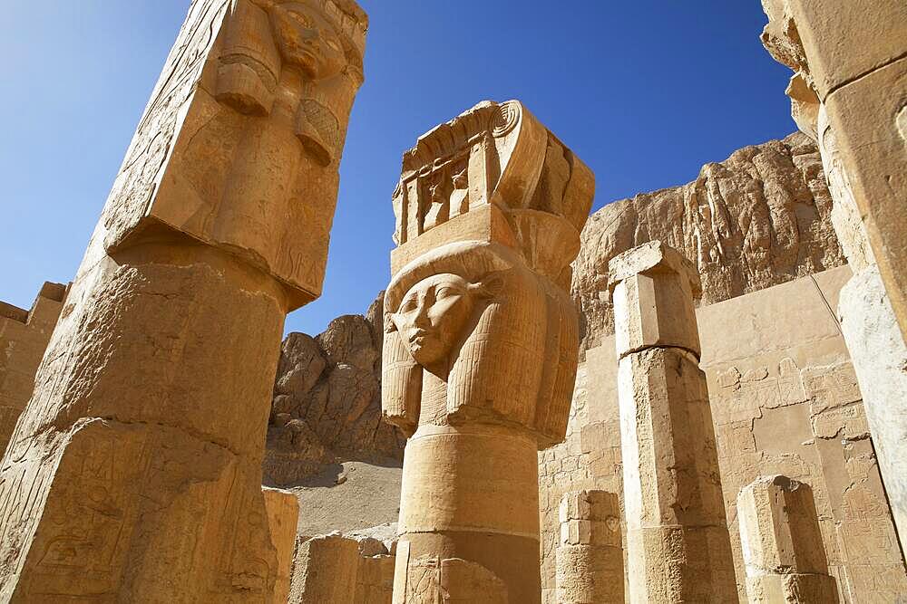 Column statue in Hatshepsut Temple, Valley of the Kings, Luxor, Egypt, Africa