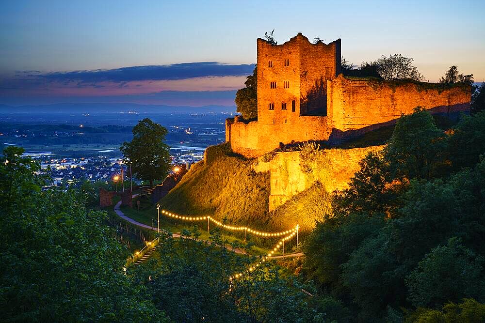 Schauenburg castle ruins, evening mood, Oberkirch, Ortenau, Northern Black Forest, Black Forest, Baden-Wuerttemberg, Germany, Europe