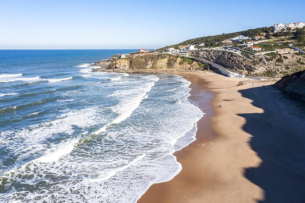 Aerial view, surf and waves at Praia do Magoito beach, Magoito, Portugal, Europe