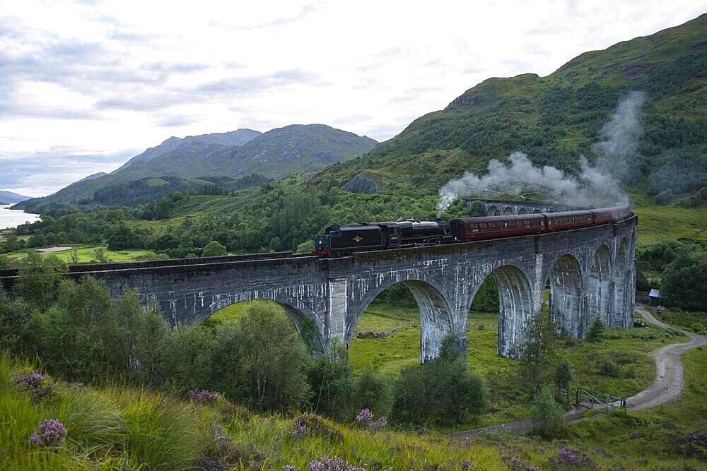 Glenfinnan Viaduct with Steam Locomotive, Jacobin Express, Harry Potter Train, Glenfinnan, Scotland, Great Britain