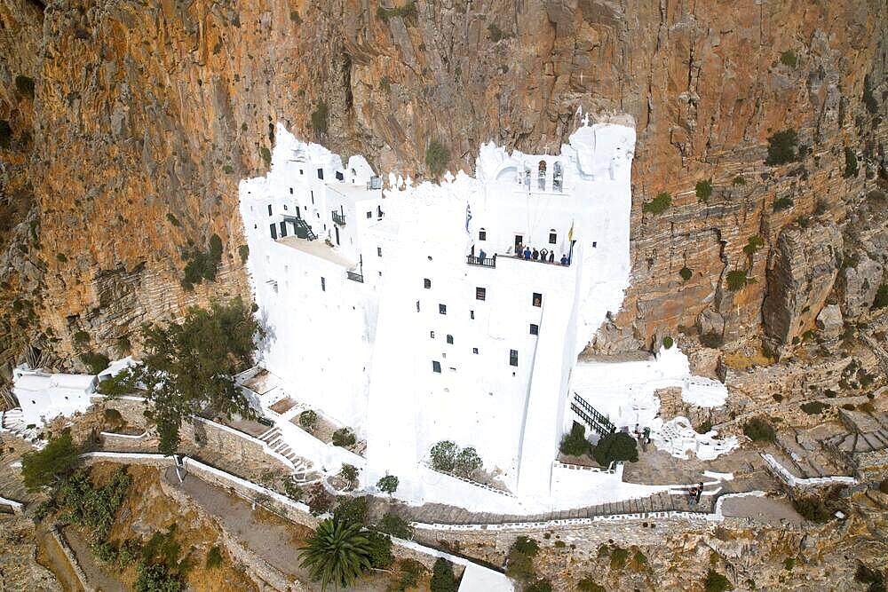 Panagia Chozoviotissa is an Orthodox rock monastery on the Greek Cycladic island of Amorgos, said to have been founded in the early 9th century, in the Byzantine era, by monks from Palestine. It is the second oldest monastery in Greece, Amorgos, Greece, Europe