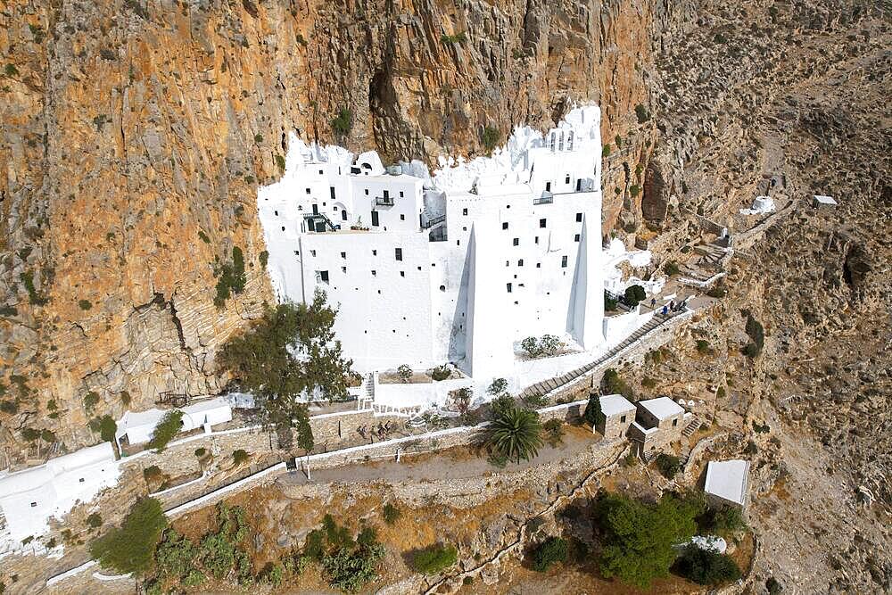 Panagia Chozoviotissa is an Orthodox rock monastery on the Greek Cycladic island of Amorgos, said to have been founded in the early 9th century, in the Byzantine era, by monks from Palestine. It is the second oldest monastery in Greece, Amorgos, Greece, Europe