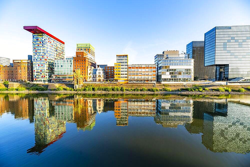 Reflection in the Media Harbour, Rhine, Duesseldorf, North Rhine-Westphalia