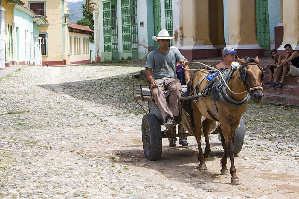 Old colorful horse and donkey carts in the streets of Havana, Cuba, Central America