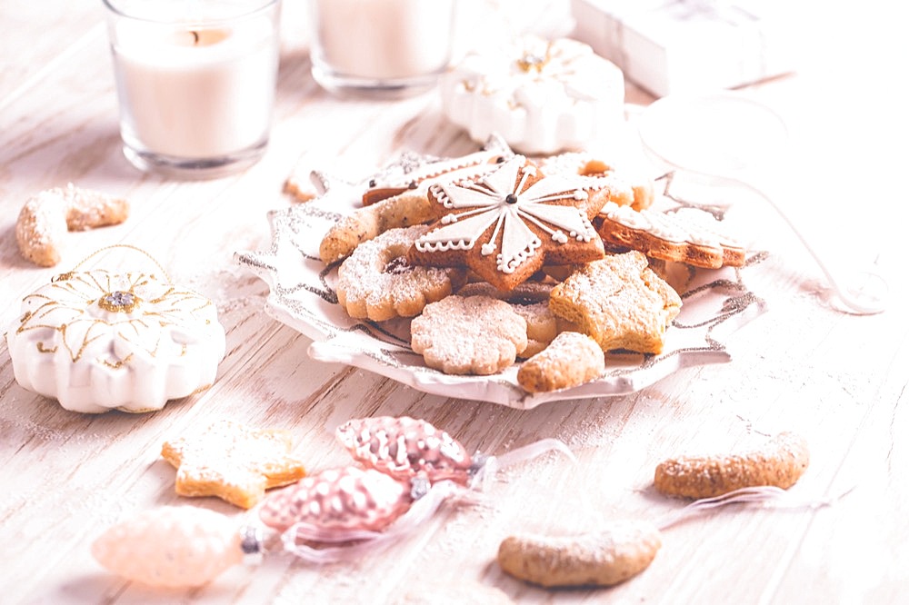 Homemade Christmas gingerbread and cookies with Christmas balls and ornaments