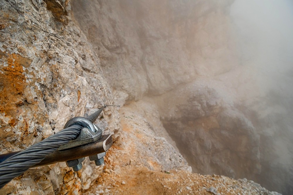 Elements set by man to facilitate the route via ferrata. Dolomites, Italy, Dolomites, Italy, Europe