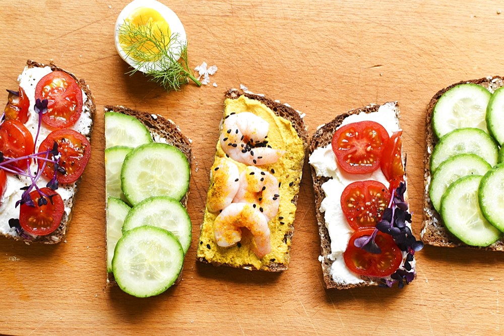 Swedish style brown bread with toppings