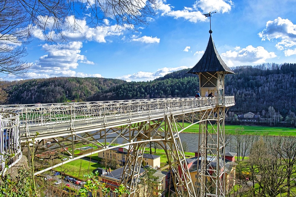 Historic passenger lift on the Elbe slope, Bad Schandau, Saxon Switzerland, Elbe Sandstone Mountains, Saxony, Germany, Europe