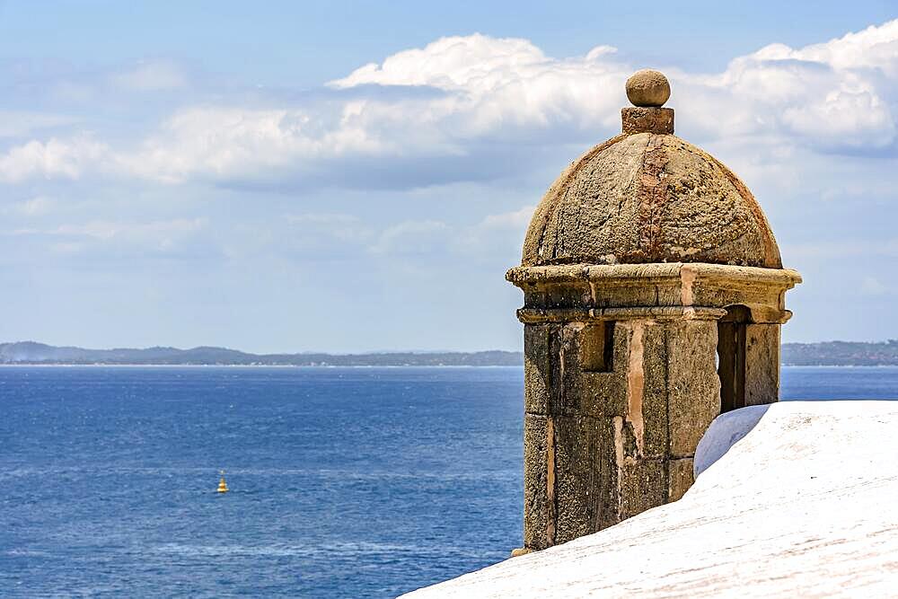 Guardhouse and lookout in an old historic fortress in the city of Salvador in Bahia, Brasil