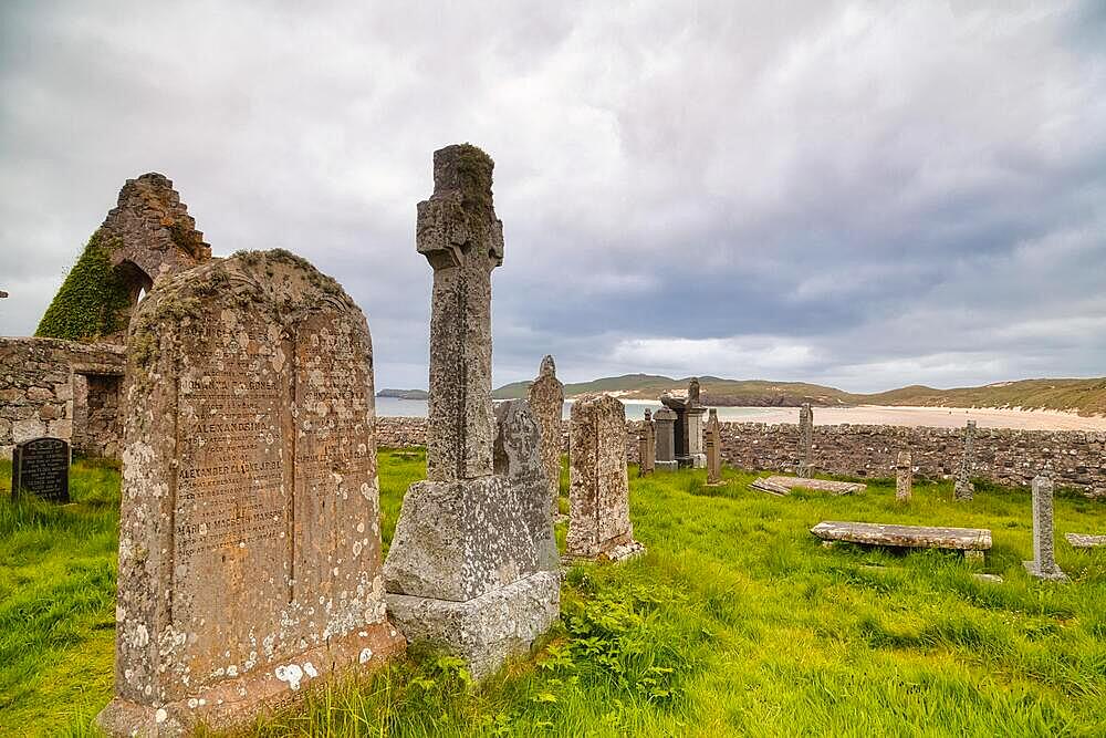 Church ruins, gravestones, Balnakeil Bay, Durness, North Coast, Highlands, Highland, Scotland, Great Britain