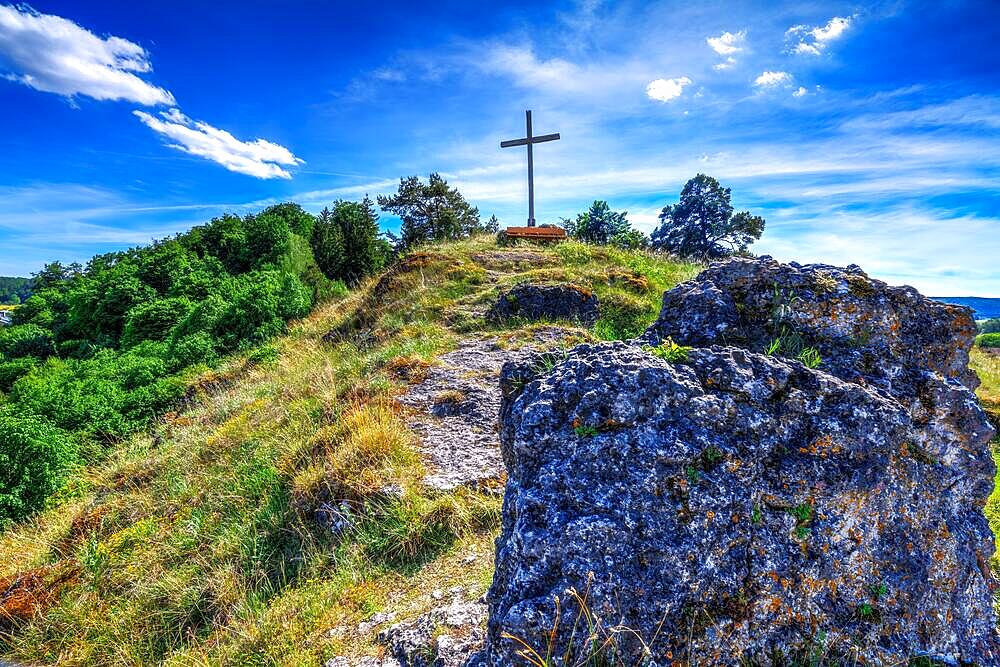 Wooden cross on a hill called Kirchberg in the village Pfuenz (Bavaria)