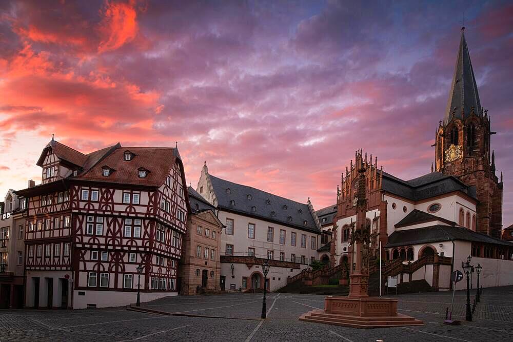 Part of an old town with half-timbered houses, market square and church Aschaffenburg, Bavaria