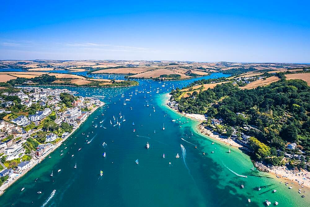 Aerial view of SALCOMBE and Kingsbridge Estuary from a drone, South Hams, Devon, England, United Kingdom, Europe