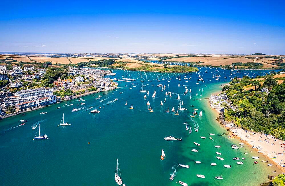 Aerial view of SALCOMBE and Kingsbridge Estuary from a drone, South Hams, Devon, England, United Kingdom, Europe