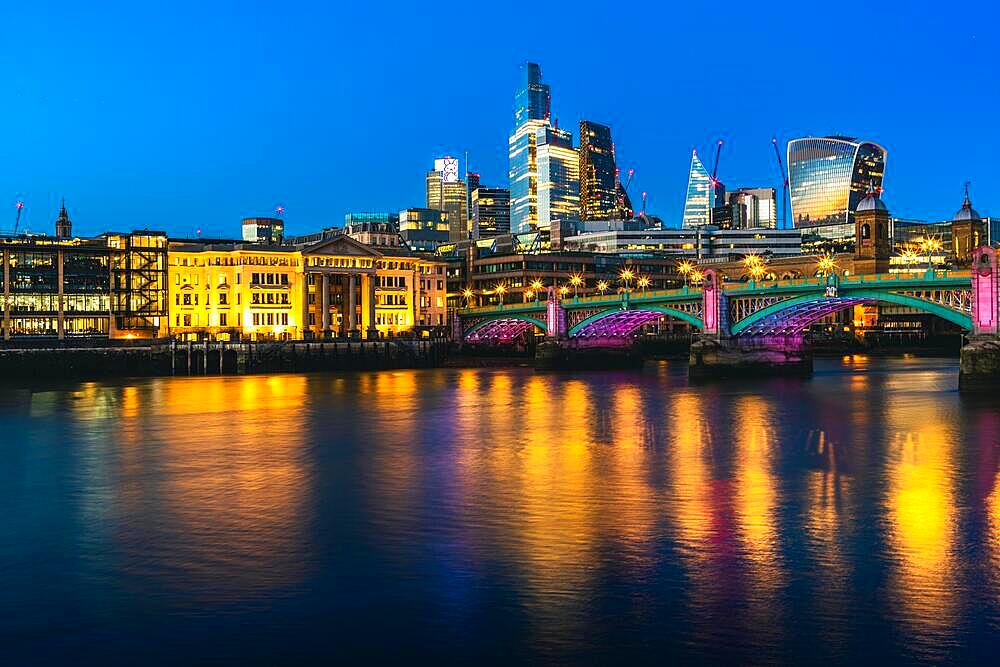 Southwark Bridge ane Skyscrapers over River Thames, London, England, United Kingdom, Europe