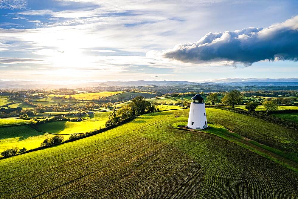 Devon windmill from a drone, fields and farms, Torquay, Devon, England, United Kingdom, Europe