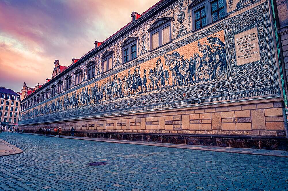 The procession of princes in Dresden, at sunset and long exposure, Dresden, Saxony, Germany, Europe