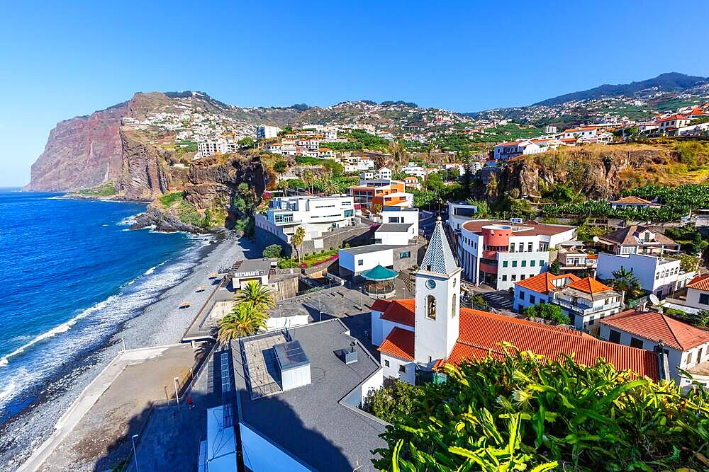 View of the town of Camara de Lobos with church on Madeira Island, Portugal, Europe