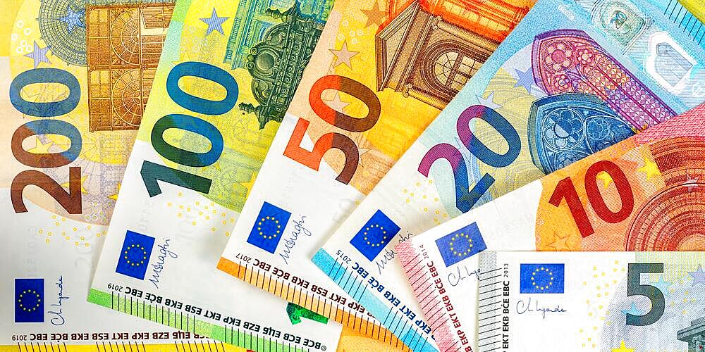 Euro banknotes save money finance background banner pay pay banknotes in Stuttgart, Germany, Europe