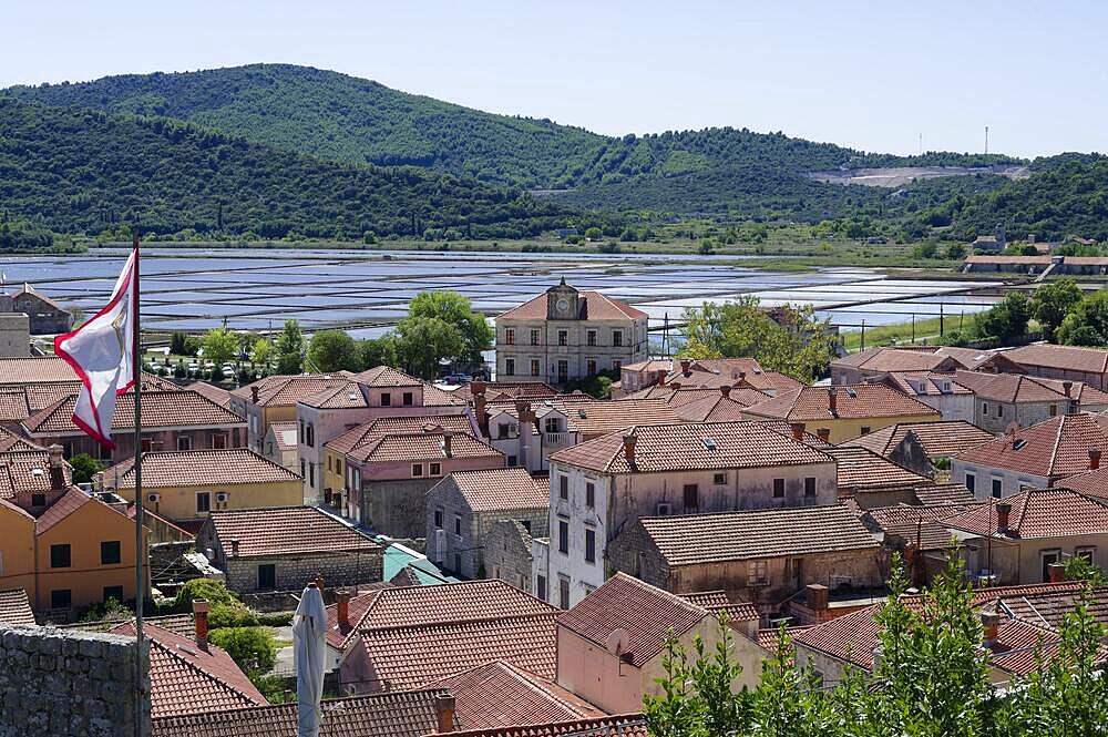 From fortress wall, sea water saline, Ston, Dubrovacko-Neretvanska, Croatia, Europe