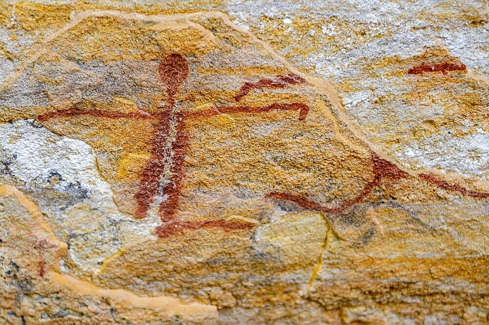 Rock art painting at Pedra Furada, Unesco site Serra da Capivara National Park, Piaui, Brazil, South America