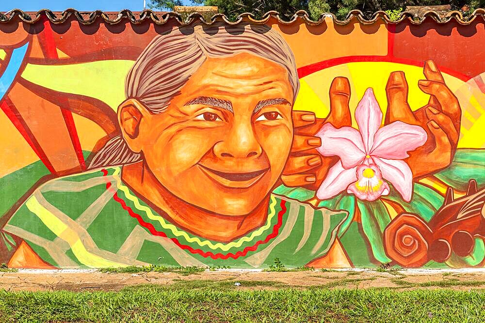 Wall mural, San Rafael de Velasco mission, Unesco site Jesuit Missions of Chiquitos, Bolivia, South America