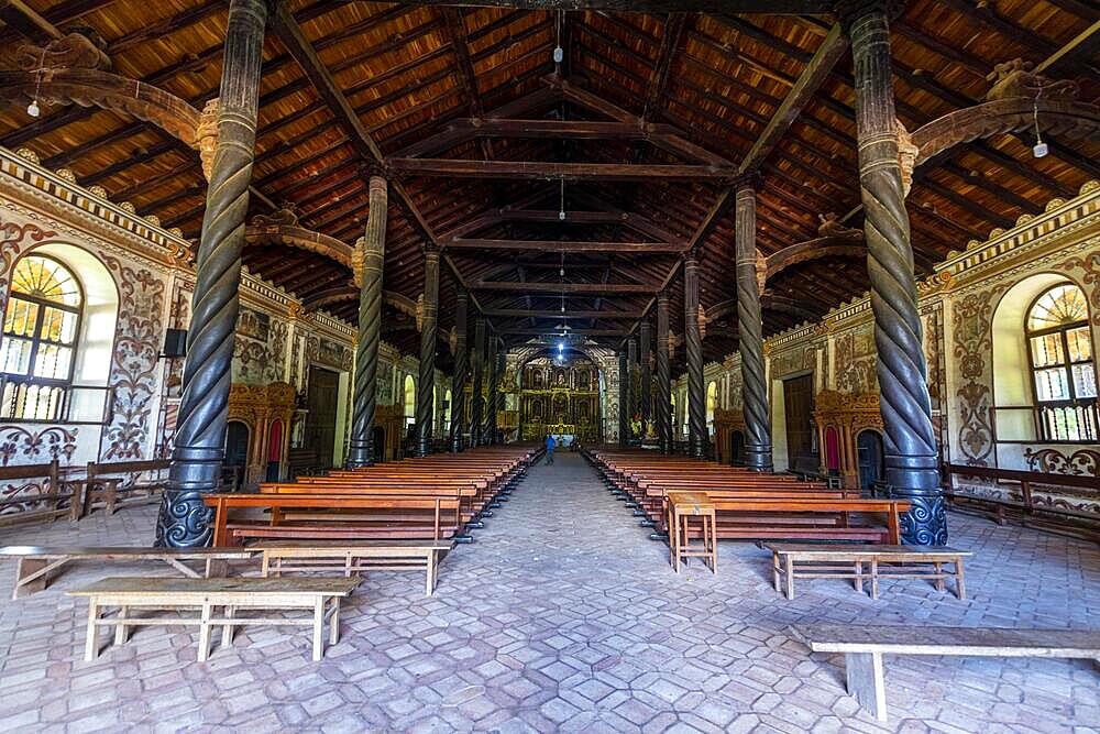 Interior of the San Miguel de Velasco mission, Unesco site Jesuit Missions of Chiquitos, Bolivia, South America