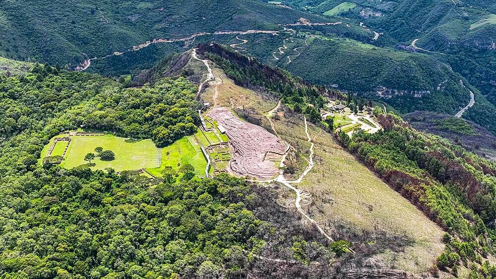 Aerial of the Unesco site El Fuerte de Samaipata, Pre-Columbian archaeological site, Santa Cruz department, Bolivia, South America