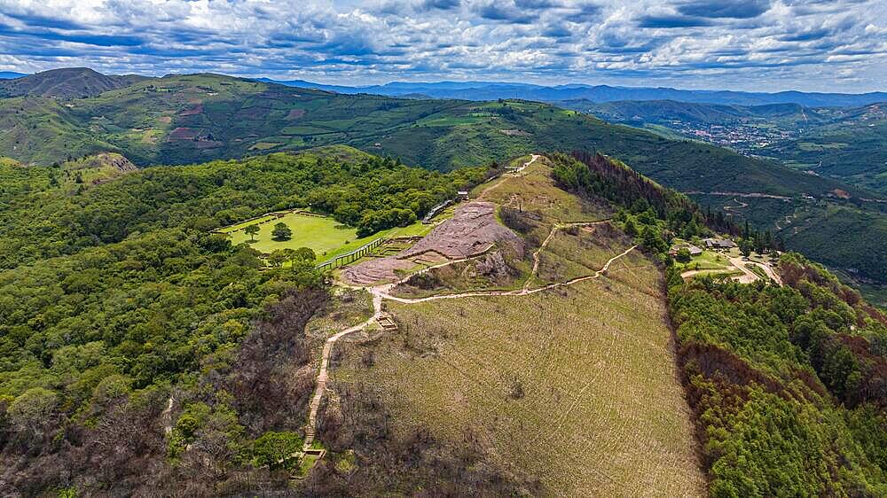 Aerial of the Unesco site El Fuerte de Samaipata, Pre-Columbian archaeological site, Santa Cruz department, Bolivia, South America