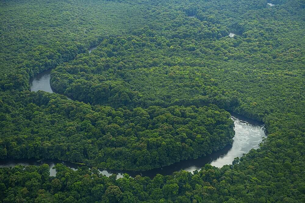 Aerial of the Potaro river, Guyana, South America