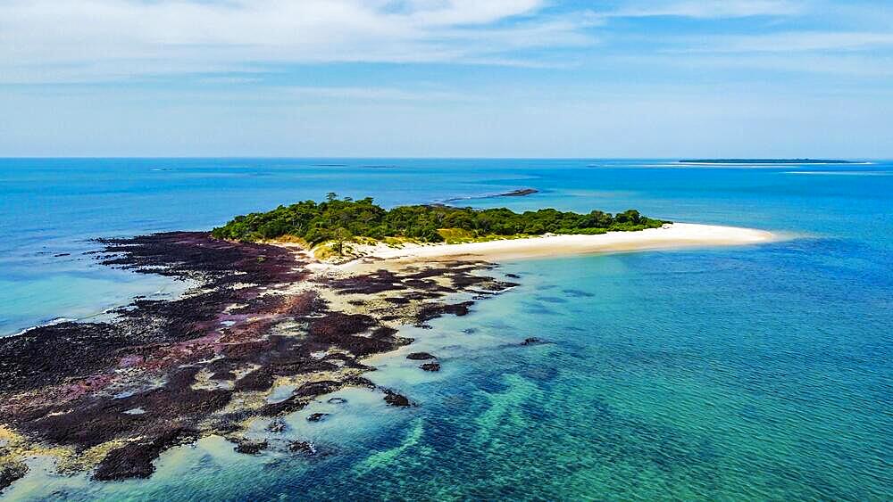 Aerial of a little islet in the Marinho Joao Vieira e Poilao National Park, Bijagos archipelago, Guinea Bissau