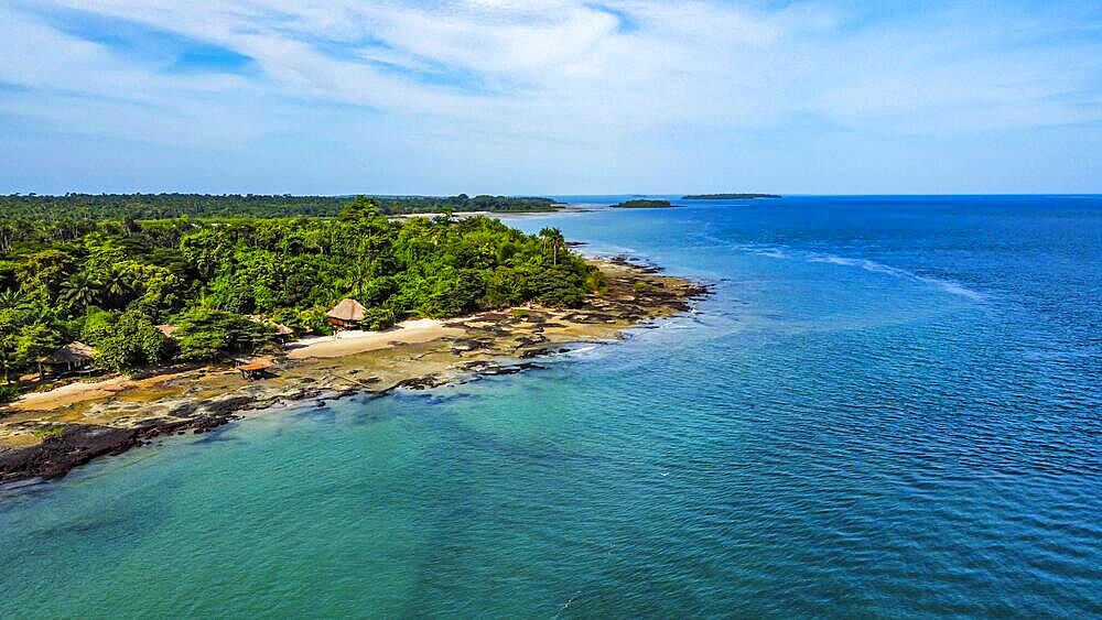 Aerial of a sandy beach in Rubane, Bijagos archipelago, Guinea Bissau