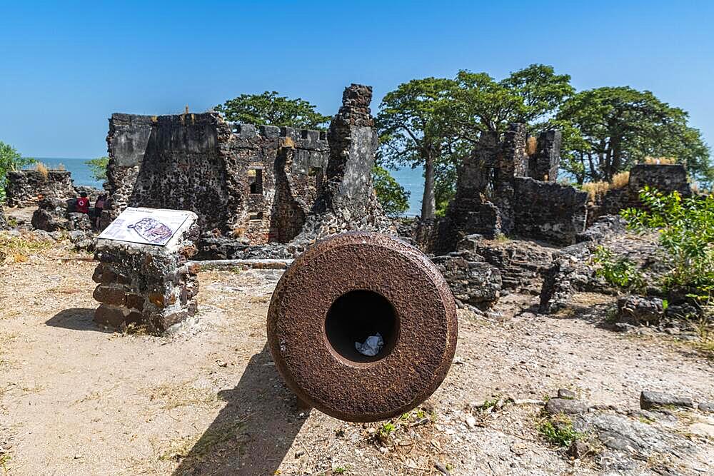 Old cannons, Ruins of Fort James, Unesco site Kunta Kinteh or James island, Western slave trade, Gambia, Africa