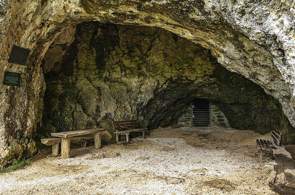 Entrance to a cave, Gutenberg Cave, Swabian Alb, village of Gutenberg, district of the municipality of Lenningen, Baden-Wuerttemberg, Germany, Europe