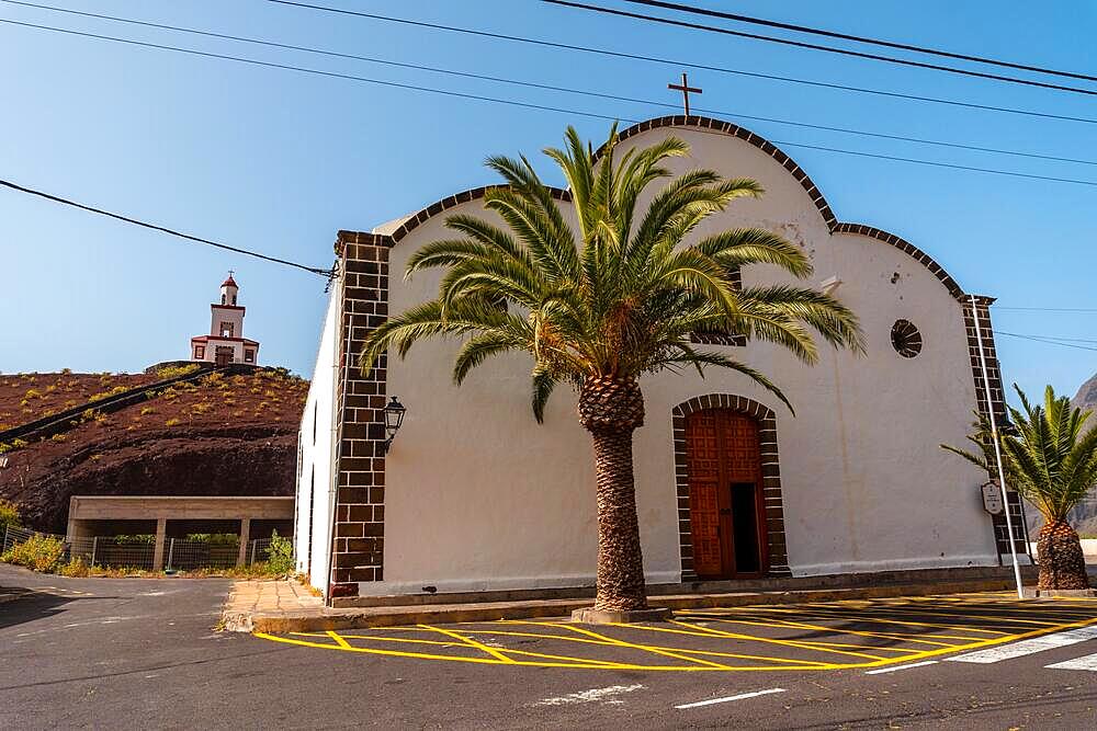 Joapira bell tower and the parish church of Nuestra Senora de Candelaria in La Frontera on El Hierro, Canary Islands, Spain, Europe