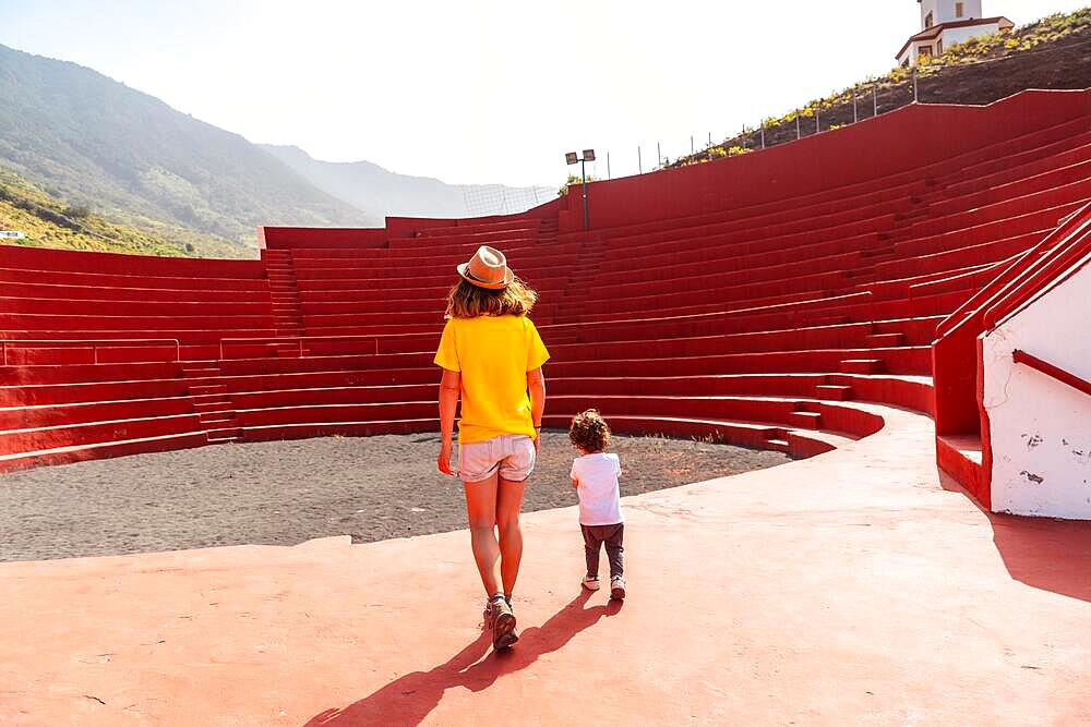 Visiting the amphitheater next to the church of Nuestra Senora de Candelaria in La Frontera in El Hierro, Canary Islands