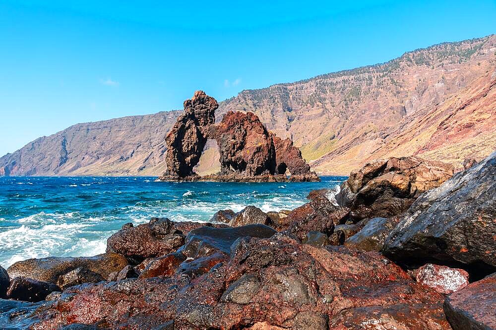 Tourist icon of the island of El Hierro called El Roque de la Bonanza, Canary Islands, Spain, Europe