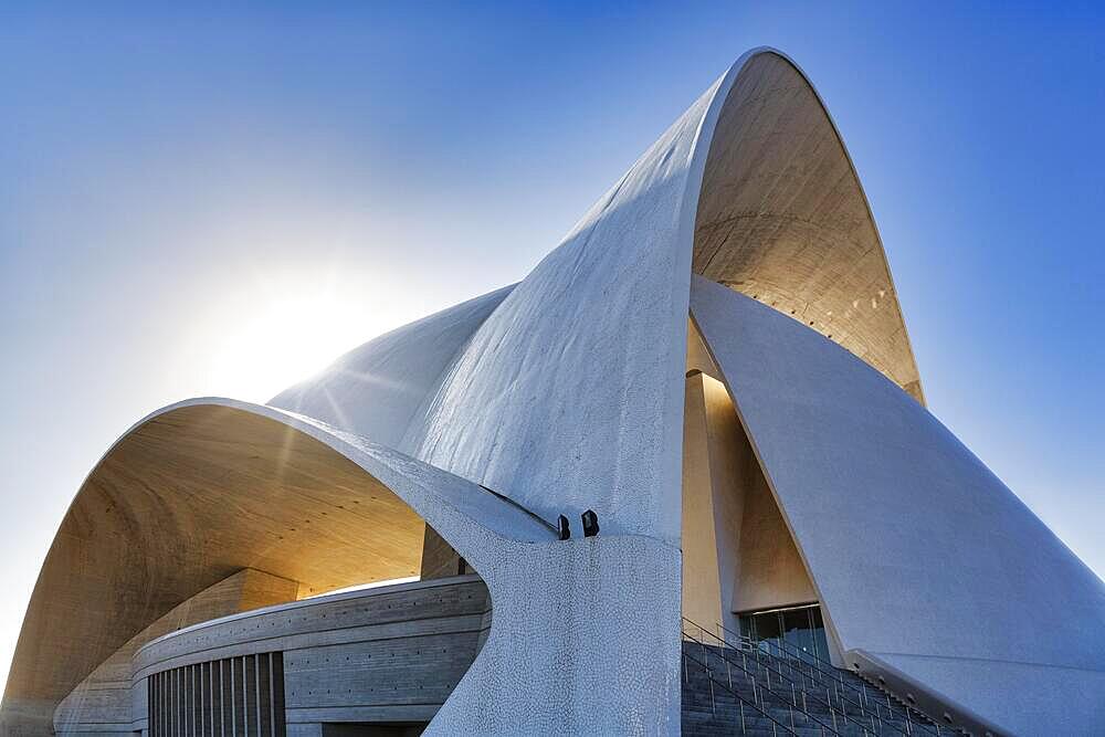 Facade reflects sunlight, Auditorio de Tenerife concert hall, architect Santiago Calatrava, Santa Cruz de Tenerife, Tenerife, Spain, Europe