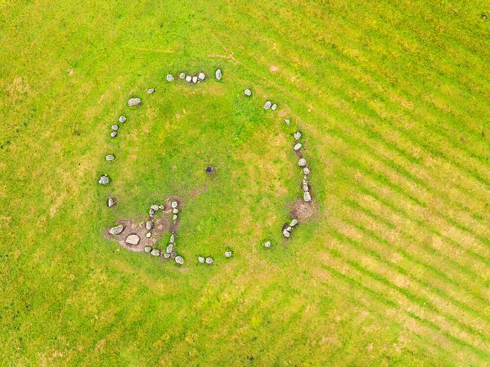 Top Down over Castlerigg Stone Circle from a drone, Keswick, Lake District National Park, North West England