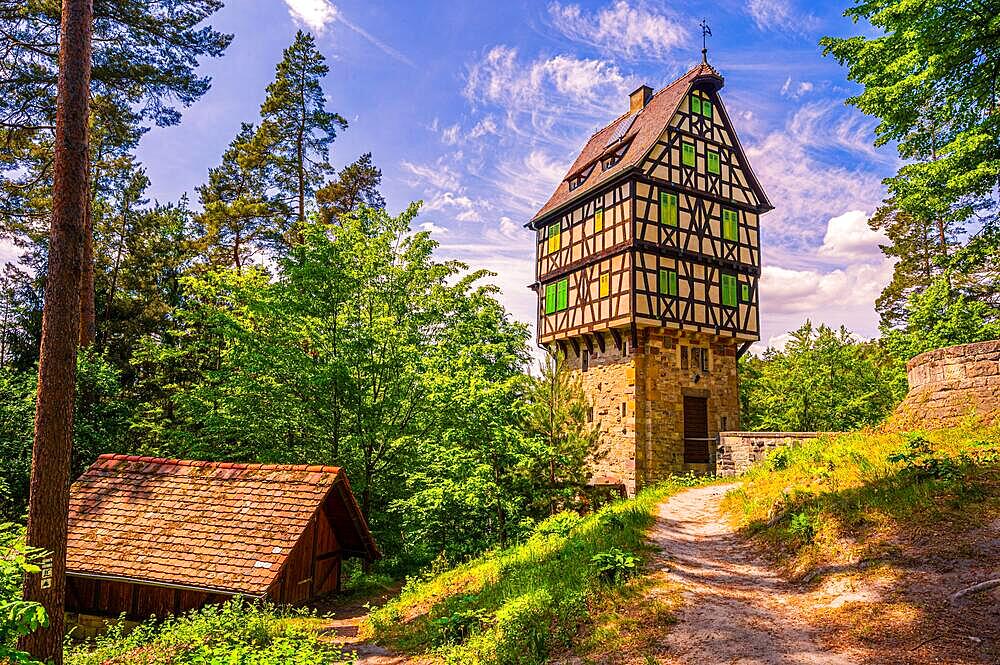 The duke's chair on the Rieseneck hunting grounds in sunshine in summer, Kleineutersdorf, Thuringia, Germany, Europe