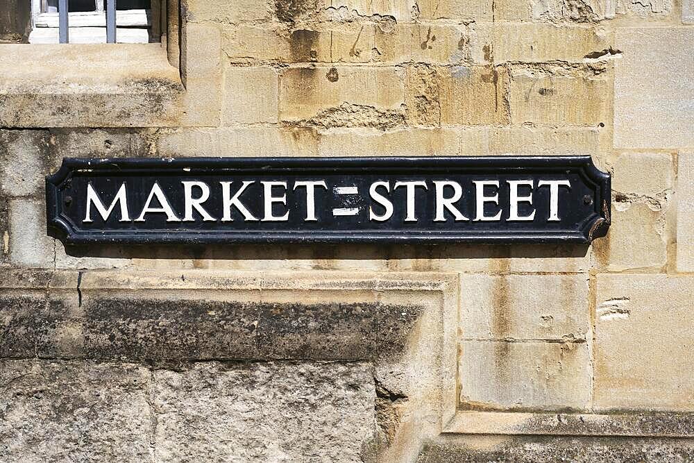 Old street sign on a house wall, Market Street, Oxford, Oxfordshire England, United Kingdom, Europe